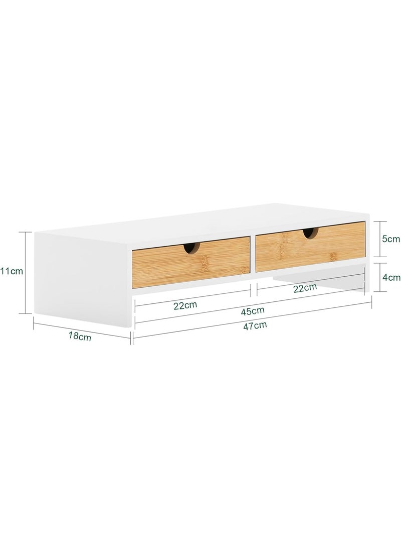 SoBuy BBF02-WN Universal Monitor Stand with 2 Drawers and Storage for Laptop or Screen 47 x 18 x 11 cm Natural White - Image 3